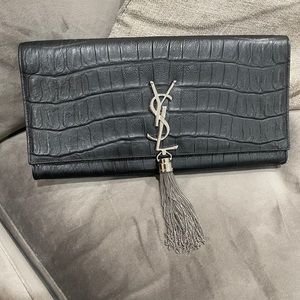 YSL BLACK CROC SKIN LEATHER CLUTCH